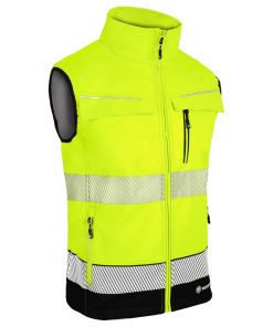 Beeswift Deltic Two-tone Hi-vis Softshell Rail Bodywarmer Saturn Yellow/Navy