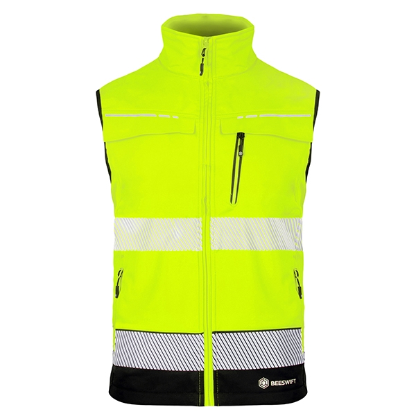 Beeswift Deltic Two-tone Hi-vis Softshell Rail Bodywarmer Saturn Yellow/Navy - Image 3