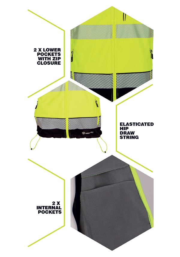 Beeswift Deltic Two-tone Hi-vis Softshell Rail Bodywarmer Saturn Yellow/Navy - Image 8