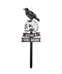 HA248913 92.5cm MDF Stake Sign with Skull and Crow