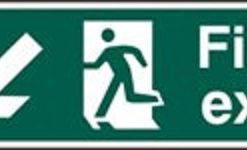 Sign Fire Exit Arrow Down/left S/adh 600×200 (EACH)
