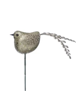 P025698 Festive 20cm champagne glitter bird pick