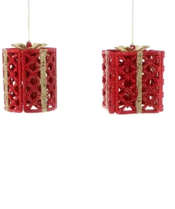 P035569 Festive 8cm Choice of 2 Red Glitter Presents