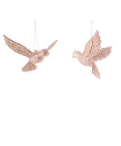 P035624 Festive 10cm Choice of 2 Light Copper Glitter Doves