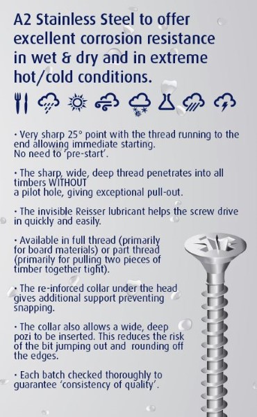 REISSER R2 Pozi CSK Screw 5.0x30mm A2 Stainless (PK 200) - Image 3